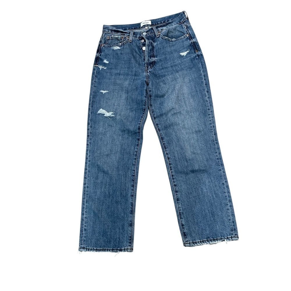 Pistola Women’s Charlie Medium Wash High Rise Distressed Denim Jeans Sz 28 GUC